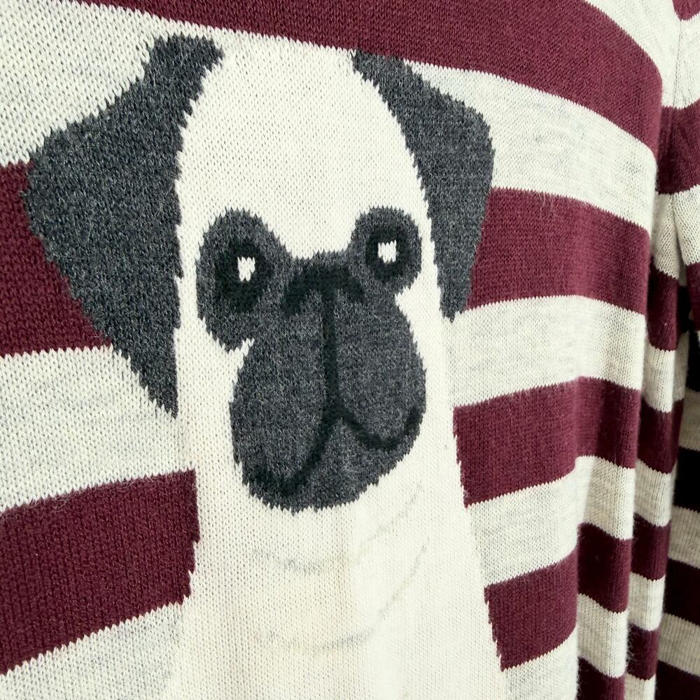 Ann Taylor LOFT Sz Small Red/Cream Pug Dog Sweater Shirt Top Winter Christmas - Picture 5 of 7
